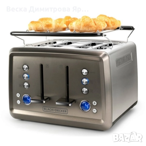 Мощен тостер Black+decker BXTO1960E - Неръждаема стомана с 4 слота, LCD дисплей и стойка за кифли, снимка 4 - Тостери - 52055719