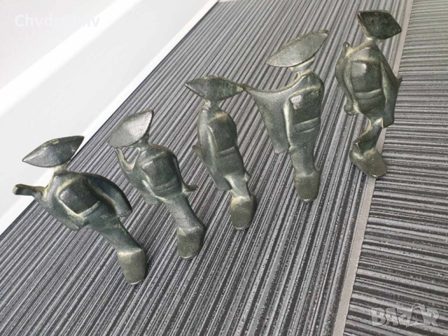 5бр абстрактни японски бронзови фигури-миниатюри на танцуващи гейши, снимка 2 - Статуетки - 53507578