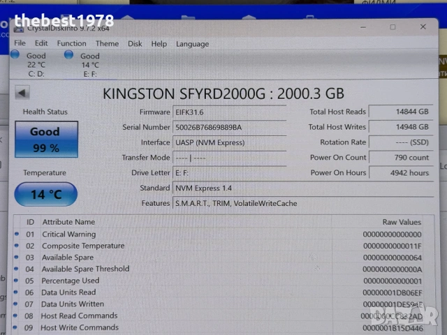 2TB SSD NVMe Gen4 Kingston FURY Renegade SFYRDK 7300MB/s Game*PS5, снимка 2 - Твърди дискове - 53613917