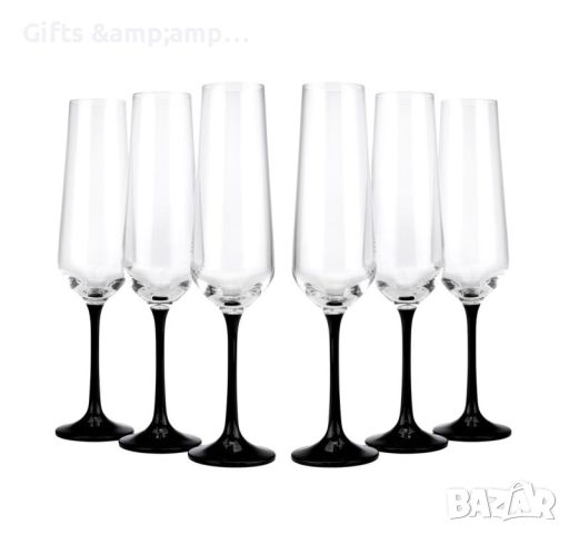 Комплект от 6 чаши за шампанско кристалекс BOHEMIA с черно столче