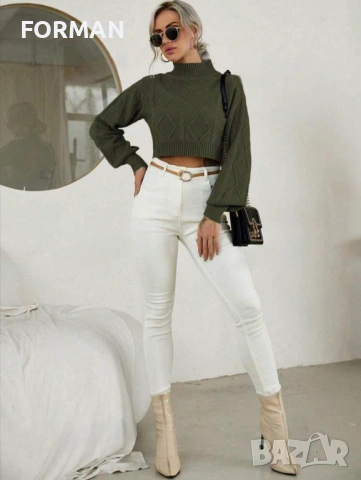 Зелена блуза с плетеници, снимка 3 - Блузи с дълъг ръкав и пуловери - 53113381