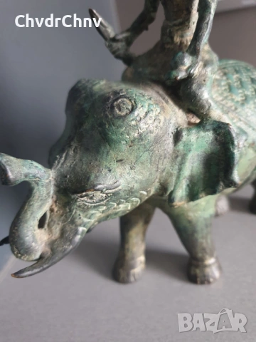 20см-3кг азиатска фигура/тайландска бронзова скулптура/статуетка на войн върху слон, снимка 7 - Статуетки - 53691466