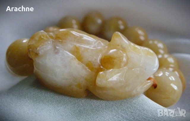 Гривна за късмет от меден нефрит - Pixiu, снимка 4 - Гривни - 53304996