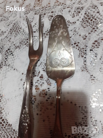 Стари антикварни посребрени прибори 2 бр. маркирани, снимка 2 - Антикварни и старинни предмети - 53711990