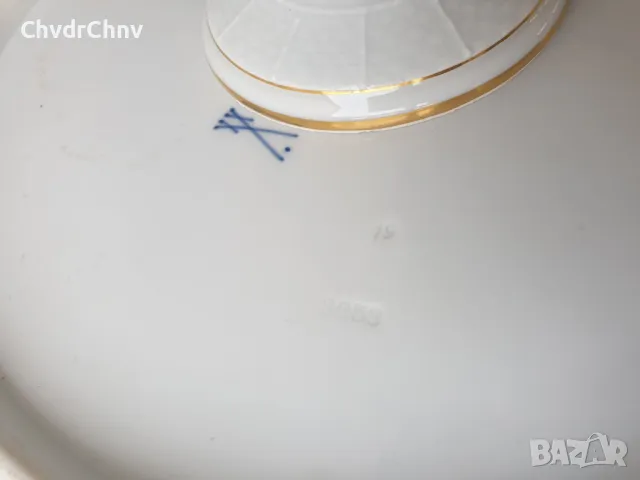 Meissen пиедестална тортиера 34см/голяма стара Майсен порцеланова чиния за торта-сладки, снимка 11 - Антикварни и старинни предмети - 50235530