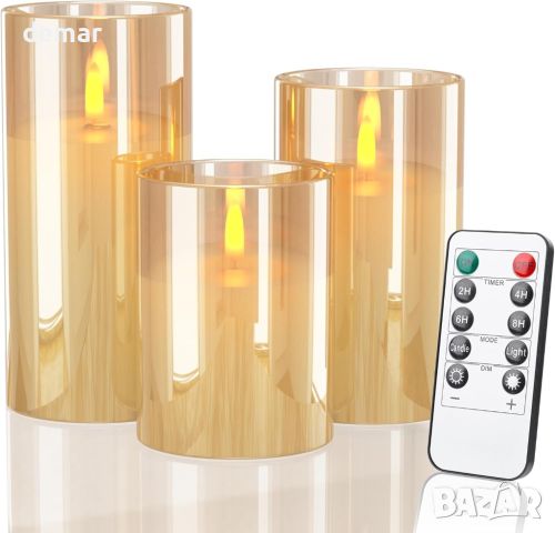 Evglim LED безпламъчни мигащи свещи, дистанционно, Комплект от 3 x H4''/5''/6'', снимка 1 - Декорация за дома - 46378882
