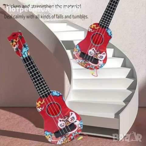 Младежка карикатурна китара укулеле за деца,43,5x14,5 см.,4 струни, снимка 10 - Музикални играчки - 50388380
