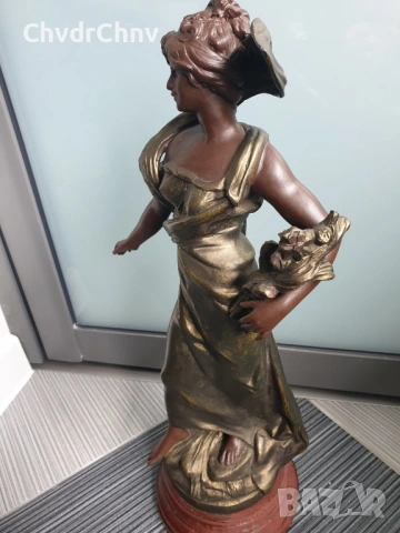 52см-4кг Moreau ЦАМ статуетка/стара френска скулптура/фигура на жена с цветя и шал, снимка 3 - Статуетки - 54192902