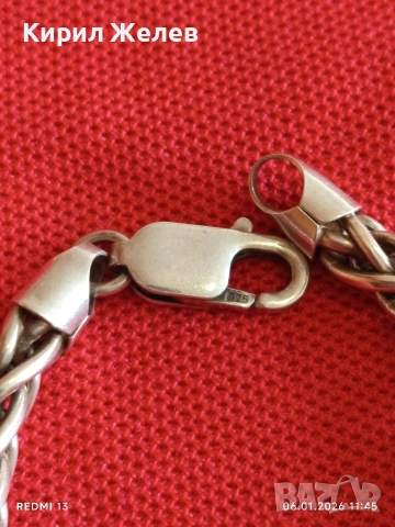 Сребърен ланец плетка тип ЖИТЕН КЛАС много красив майсторска ръчна изработка 50765, снимка 3 - Колиета, медальони, синджири - 53004490