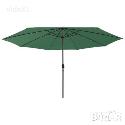 vidaXL Градински чадър с LED лампички и метален прът, 400 см, зелен（SKU:312531, снимка 1 - Градински мебели, декорация  - 46058401