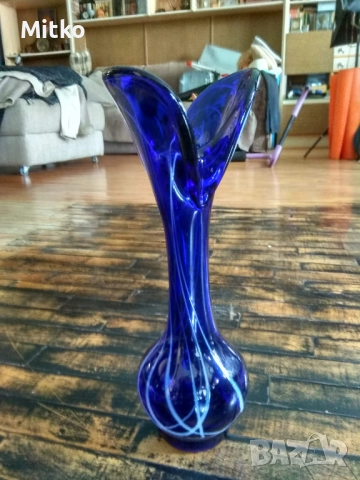 Ваза син кристал, снимка 2 - Вази - 52330399