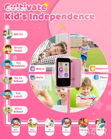 DUDUDRAGON Детска играчка смарт телефон за момичета 3-8 год., MP3 плейър, двойна камера, игри, розов, снимка 6 - Други - 45069884