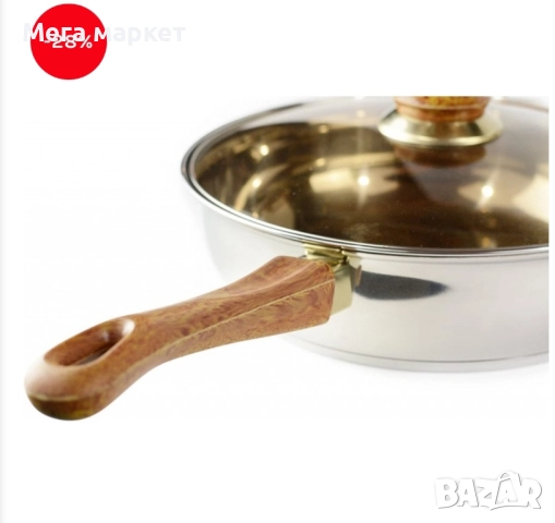 КОМПЛЕКТ МЕТАЛНИ ТЕНДЖЕРИ - СТЪКЛЕН КАПАК - кафяво стъкло, снимка 4 - Съдове за готвене - 52370096