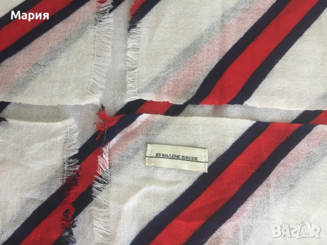 100% Kaшмир Марков Дамски Шал by Malene Birger Милене Биргер Голям Широк Бял Червен Рае, снимка 4 - Шалове - 51869124