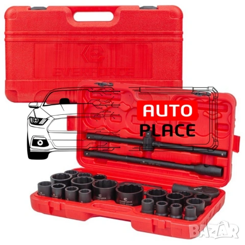 Гедоре с ударни вложки 26 части 3/4 12-стенно EverForce, снимка 3 - Гедорета - 53935850