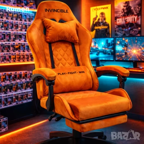 Оранжев велурен геймърски стол 
