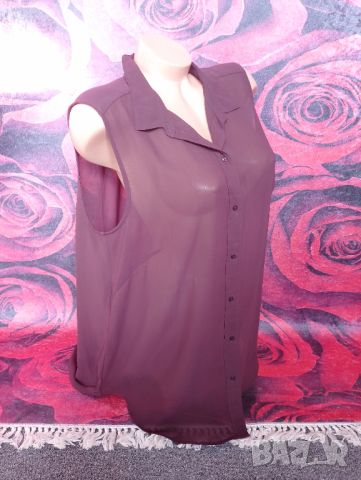H&M Тъмно лилава риза туника без ръкав от шифон Л/ХЛ, снимка 3 - Туники - 46407266
