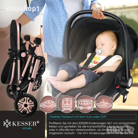 Комбинирана детска количка 3 в 1 Kesser® Loops, пълен комплект, включващ бебешка вана и спортна седа, снимка 6 - Детски колички - 50071422
