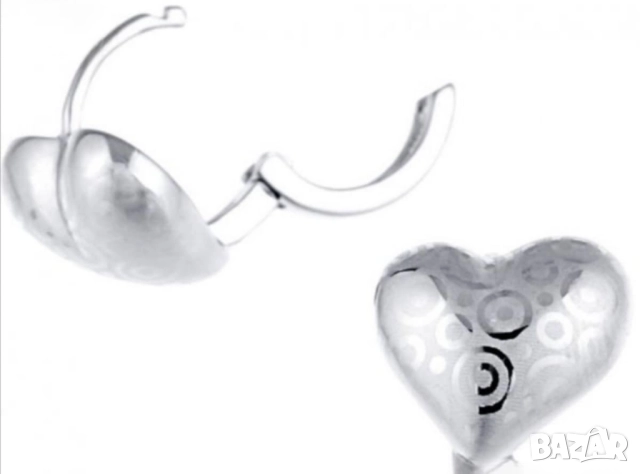 Фини обеци сърца от 14к бяло попълнено злато 15 лв., снимка 4 - Обеци - 51767946