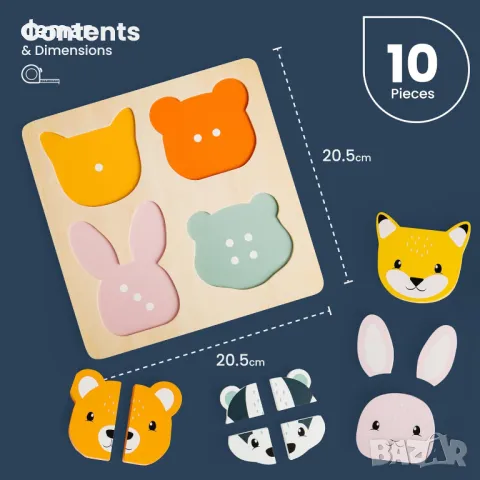 Монтесори Bigjigs Toys Пъзел от 10 части, горски жимотни, за деца над 1 година, снимка 2 - Образователни игри - 49934068
