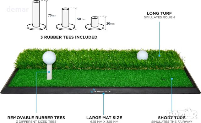 ME AND MY GOLF Постелка за голф с двойна трева, включва видеоклипове с инструкции за обучение, черна, снимка 2 - Голф - 46448814