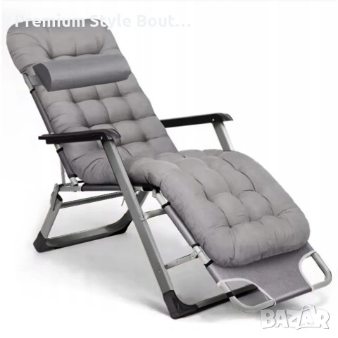 Сгъваем градински шезлонг с мека ватирана възглавница, регулируема облегалка и антикорозионна рамка, снимка 8 - Градински мебели, декорация  - 53891209