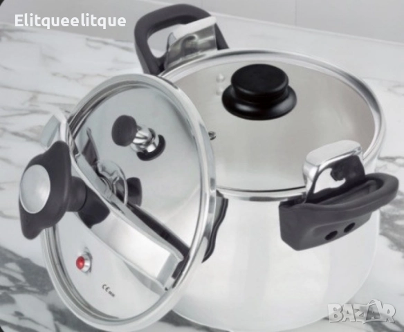 Тенджера под налягане Rosberg, 5л/7л/9л, Индукция, Неръждаема стомана, Стъклен и метален капак, снимка 3 - Съдове за готвене - 52241832