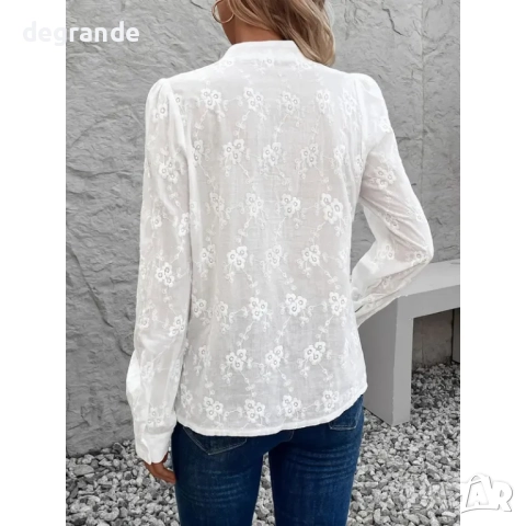 Памучна риза с висока яка и копчета , снимка 2 - Ризи - 51466429