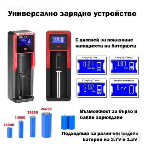 Интелигентно бързо зарядно устройство за батерии Li-Ion Ni-MH универсално 18650 16340 14500 3.7V