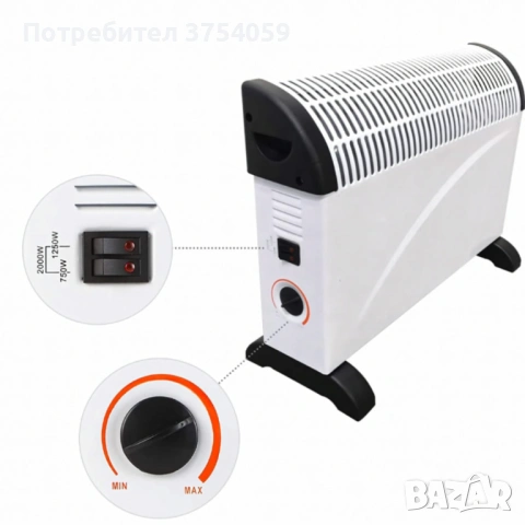 Електрически конвектор 2000 W с термостат – Енергийно ефективен и тих отоплител за всяко помещение, снимка 11 - Отоплителни печки - 53098622