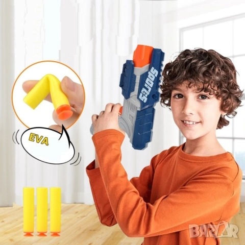   Детска играчка пистолет с меки патрони 