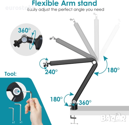 YOUSHARES - Стойка за микрофон с винтов адаптер, съвместима с HyperX QuadCast, Blue Yeti, снимка 7 - Микрофони - 51546214