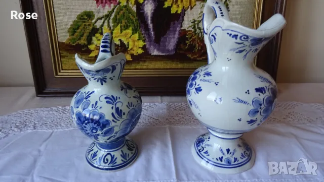 Кани- вази стил Арт Деко delft blue Нolland hand painted                                            , снимка 4 - Вази - 46987468