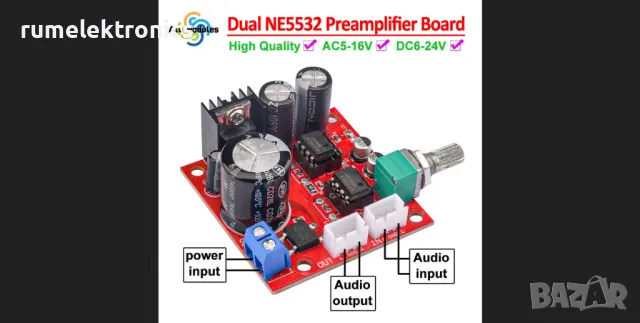 Dual NE5532 Preamplifier Board , снимка 1 - Друга електроника - 48355402