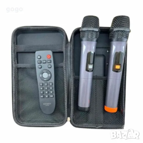 Професионална караоке тонколона Homey HM-1004-SP212 с два безжични микрофона, снимка 2 - Тонколони - 49760126