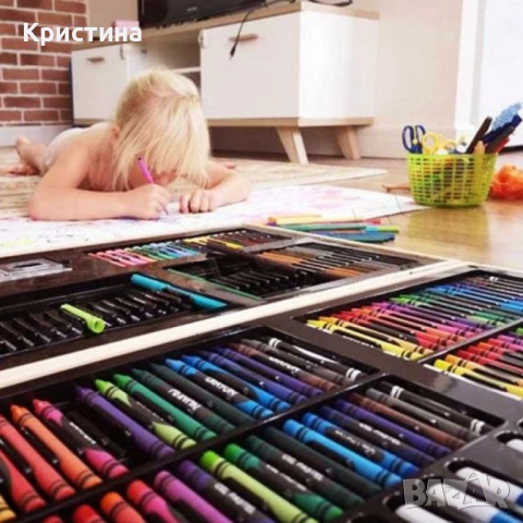 Детски комплект за рисуване - 180 части. Куфарът е изработен от дърво. Съдържа - 20 бр. цветни молив, снимка 5 - Образователни игри - 53917463