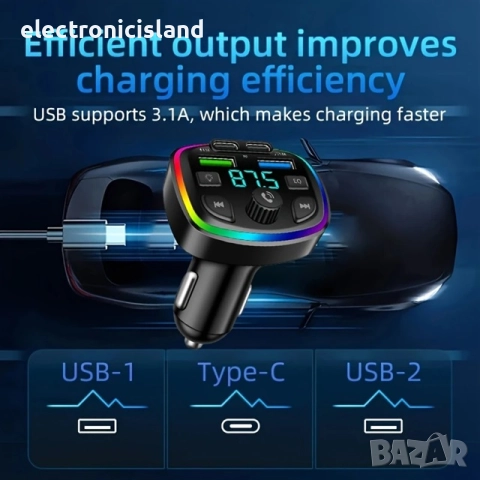 Блутут FM трансмитер Ouyaaqii, Волтметър 2хUSB заряднo GSM Bluetooth, снимка 6 - Други - 52406656