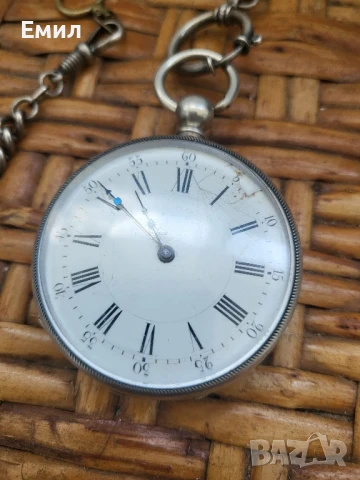 Сребърен джобен часовник със сребърен кюстек , снимка 2 - Колекции - 50827695