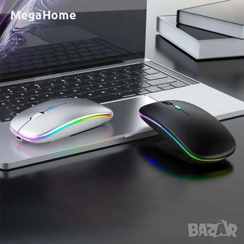 Безжична мишка，Bluetooth 5.0 и 2.4G двоен режим, тихо щракване, RGB LED, 1600 dpi，Акумулаторна, снимка 3 - Клавиатури и мишки - 53228333