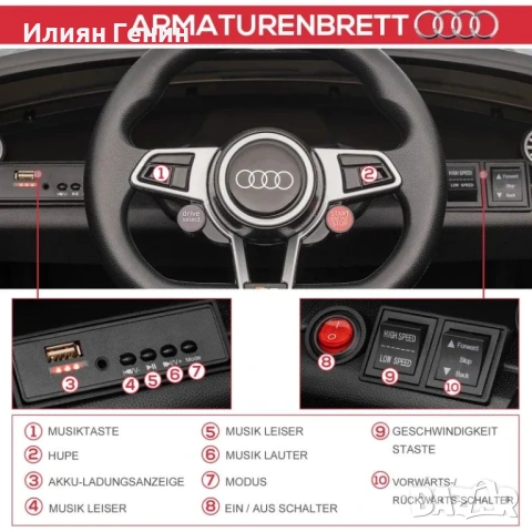 Детска електрическа кола HOMCOM Audi, с 2.4G, снимка 6 - Детски велосипеди, триколки и коли - 54241936