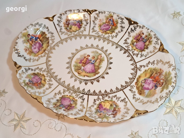 немско порцеланово елипсовидно плато с позлата Ромео и Жулиета М1