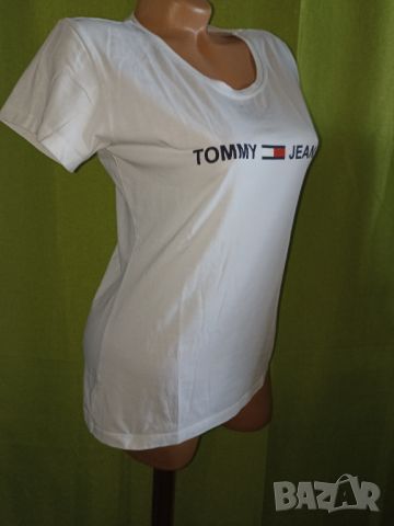 Tommy Hilfiger S- Бяла  дамска памучна тениска с лого , снимка 5 - Тениски - 46412831