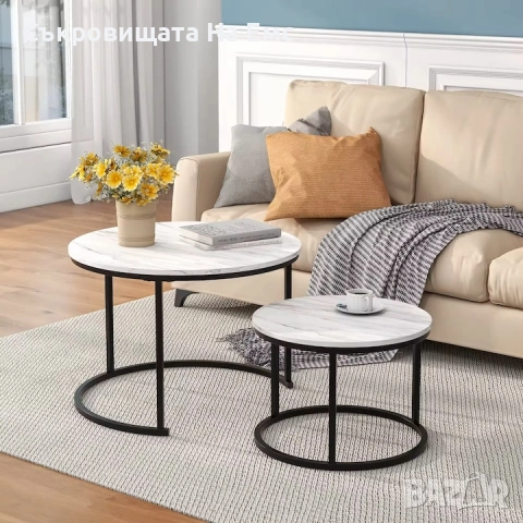 Комплект 2броя Холни маси Дион/ Dion Ефект бял мрамор  , снимка 2 - Маси - 53711594