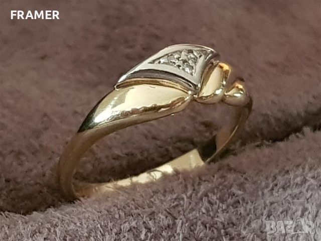 Стилен пръстен ЗЛАТЕН 14 карата диаманти БРИЛЯНТИ злато, снимка 2 - Пръстени - 45596792