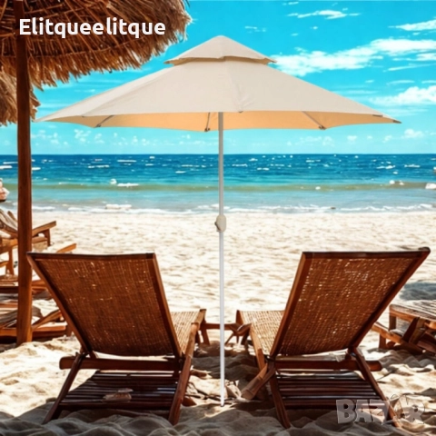 Плажен чадър Кафяв – 220см/270см диаметър NS 3906/NS 3907, снимка 2 - Други стоки за дома - 52183636