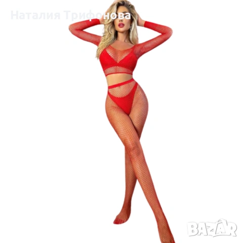 Еротичен комплект 2 части в червено - модерна визия и съблазнителен стил, снимка 5 - Бельо - 53977305