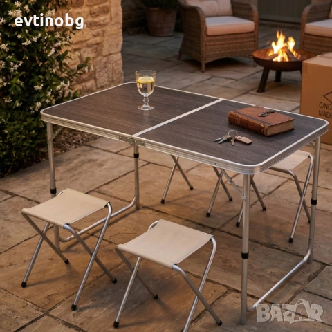 Комплект сгъваема къмпинг маса с 4 стола, регулируема височина, дизайн "куфар" в сив цвят, снимка 3 - Къмпинг мебели - 53948478
