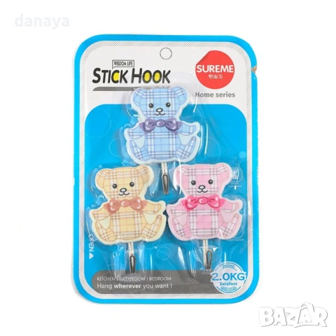 6387 Самозалепващи закачалки мечета, 3 броя