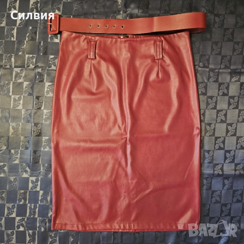 Червена дълга кожена права пола тип "молив" "Body Flirt" XL-XXL размер, снимка 2 - Поли - 52409918