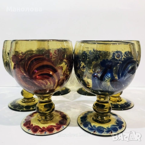 Великолепен винтидж комплект от шест тежки, ръчно духани чаши Alfred Taube Kristall Glasfabrik